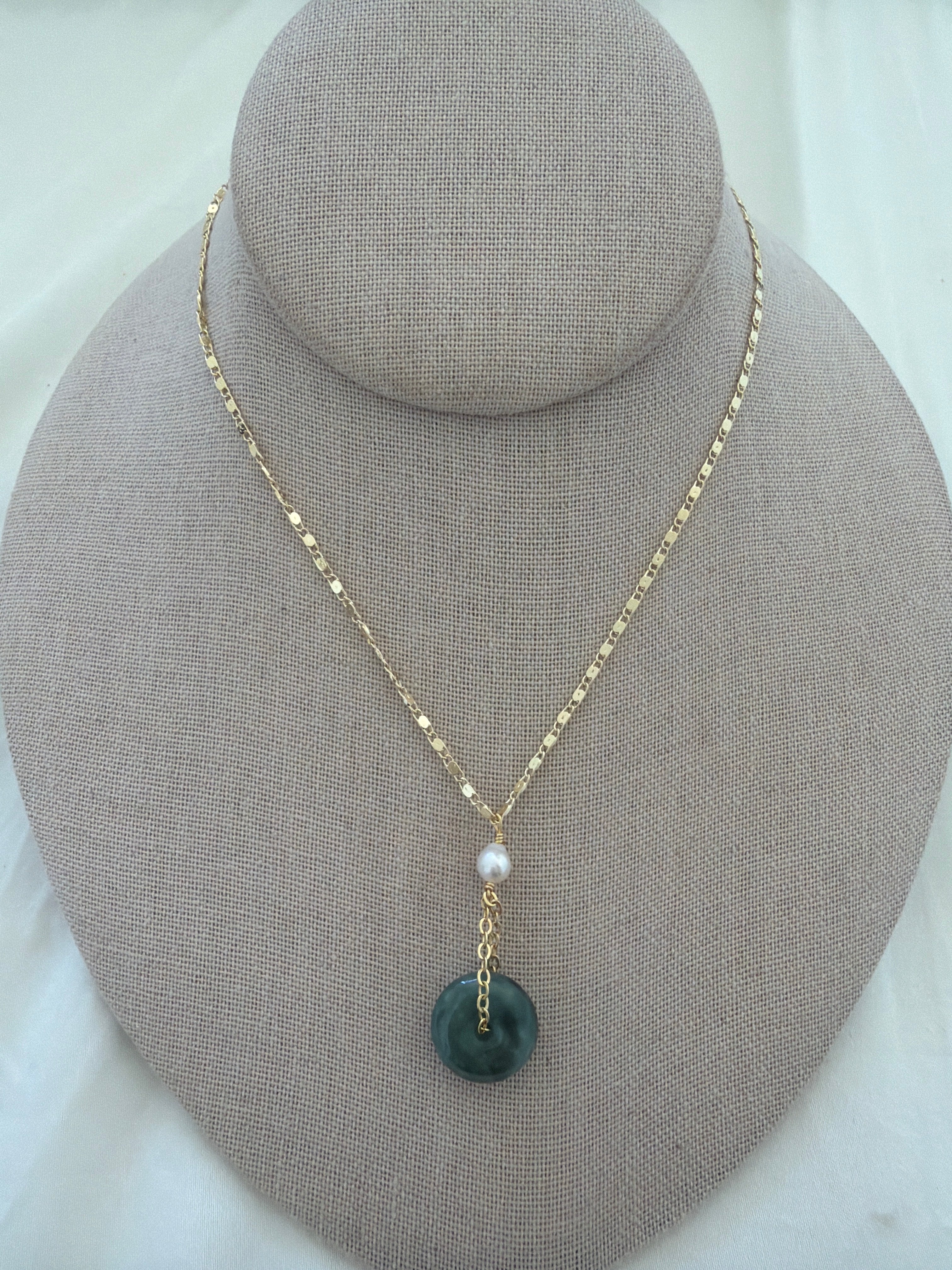 Ashore Jewelry Necklace - Drop Jade Donut w/Pearl