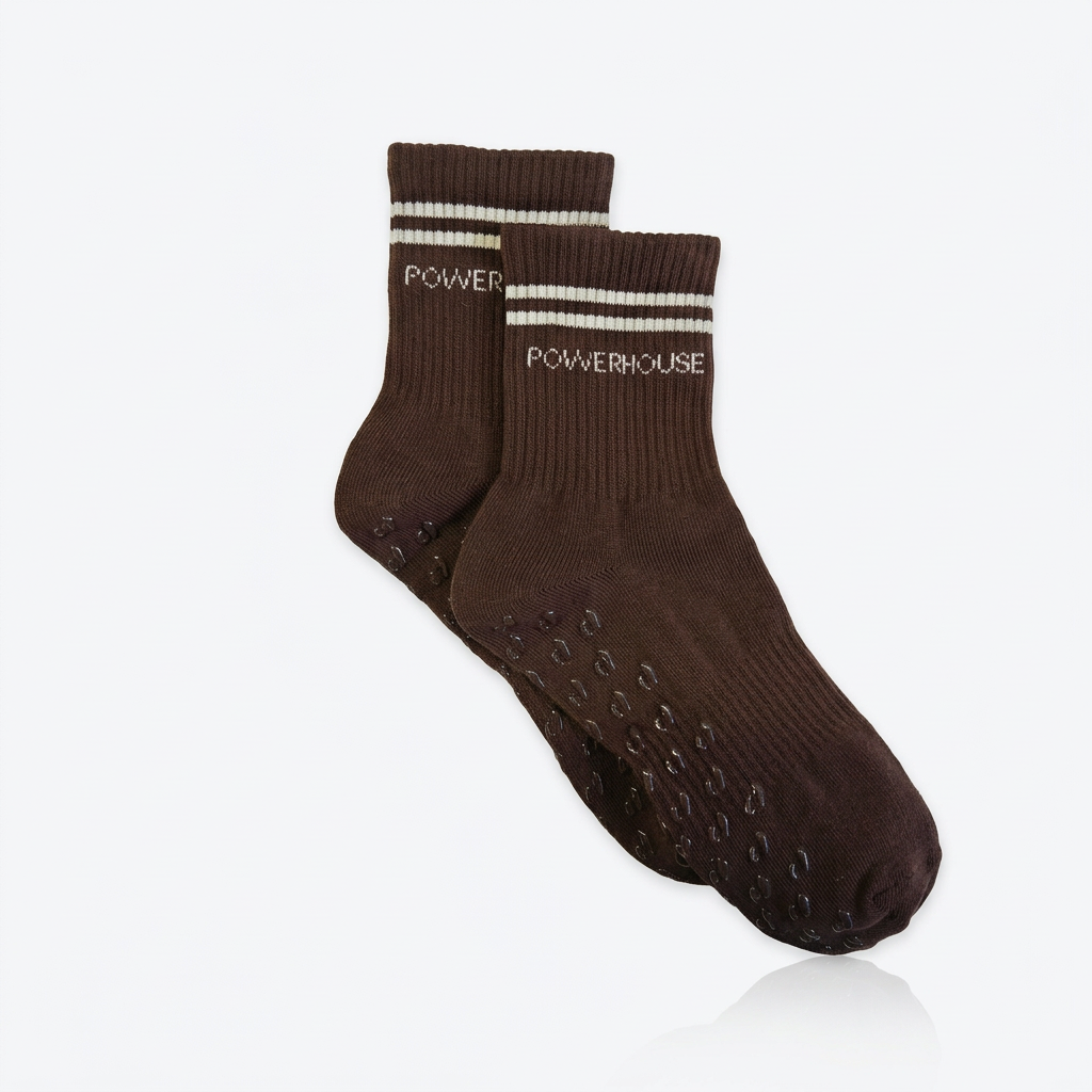 POWERHOUSE Studio Grip Socks - Chocolate/Cream