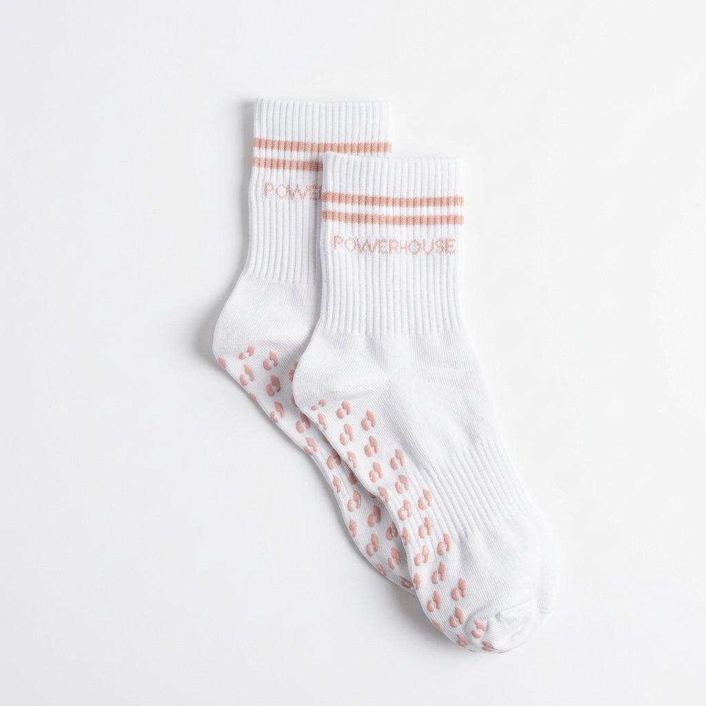 POWERHOUSE Studio Grip Socks - White/Blush