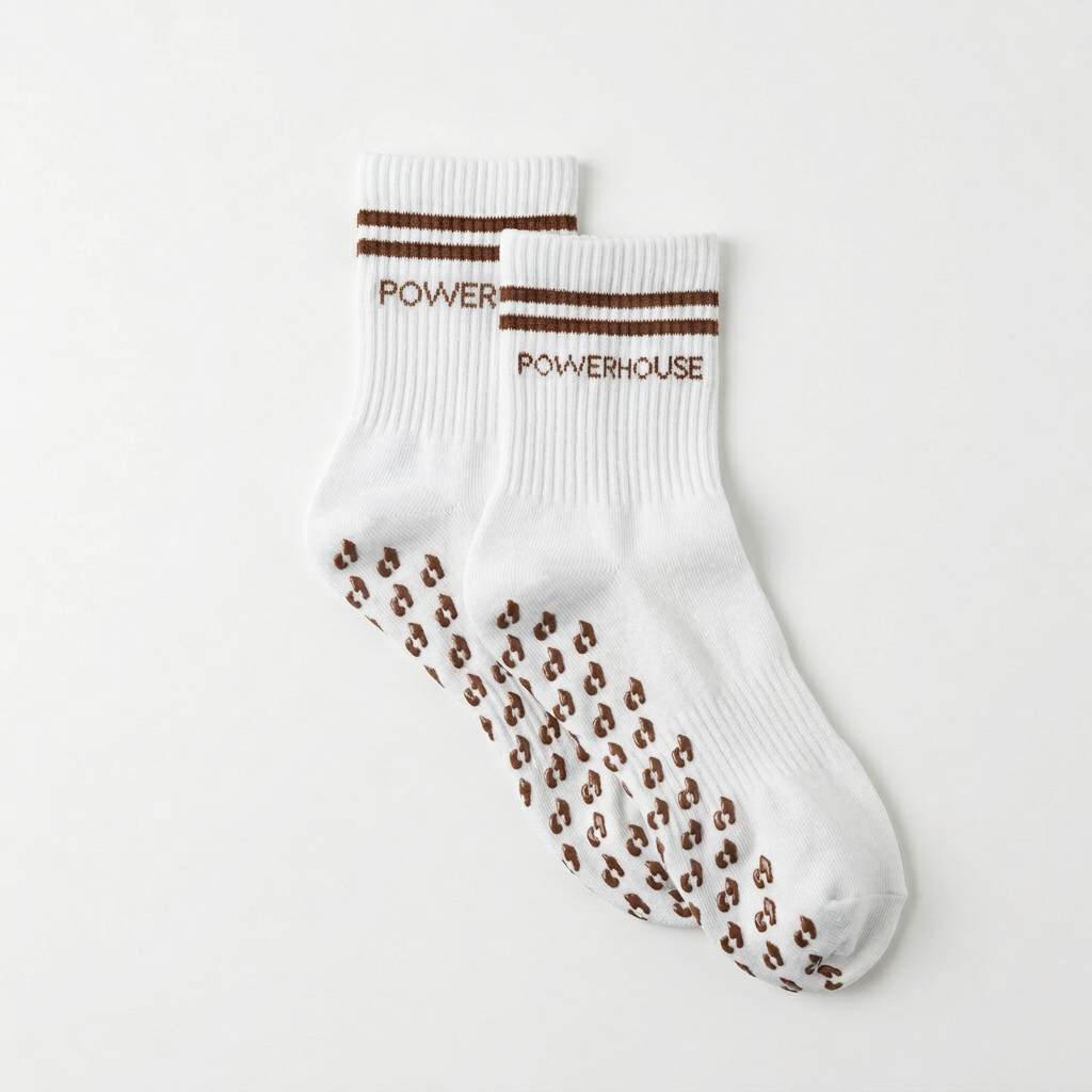 POWERHOUSE Studio Grip Socks - White/Chocolate